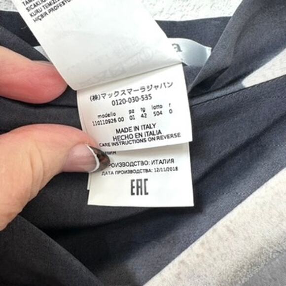 Max Mara Italy Black & White Abstract Print Tie-Waist Midi Skirt Size 8 Silk - Picture 5 of 8